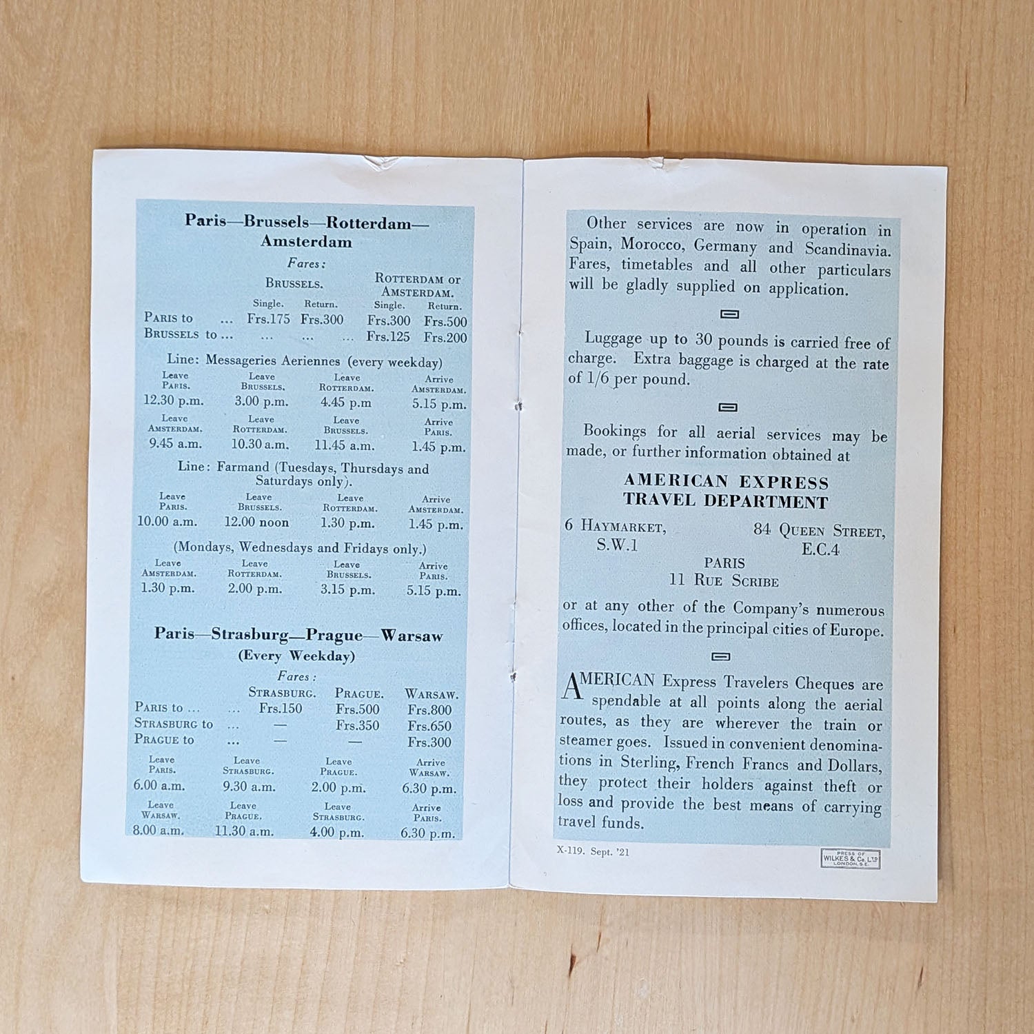 American Express Air Travel Brochure Biplane Sept. 1921 "Why Not Fly There?"