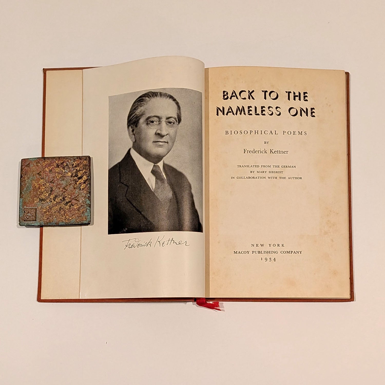 Back To The Nameless One, Frederick Kettner, 1934, First Edition, Signed!