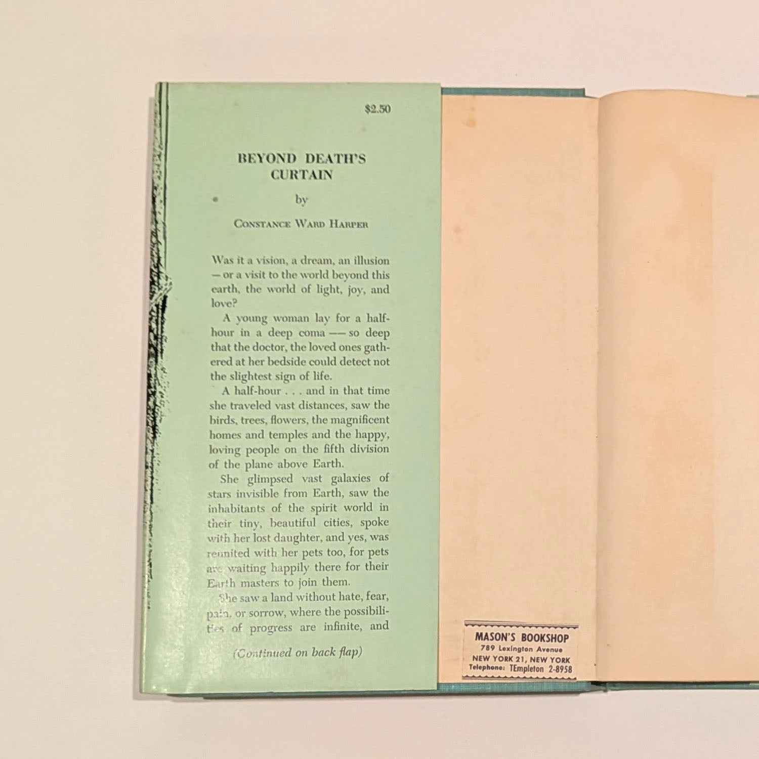 Beyond Death's Curtain, Constance Ward Parker, Vantage Press, New York, 1958, First Edition!