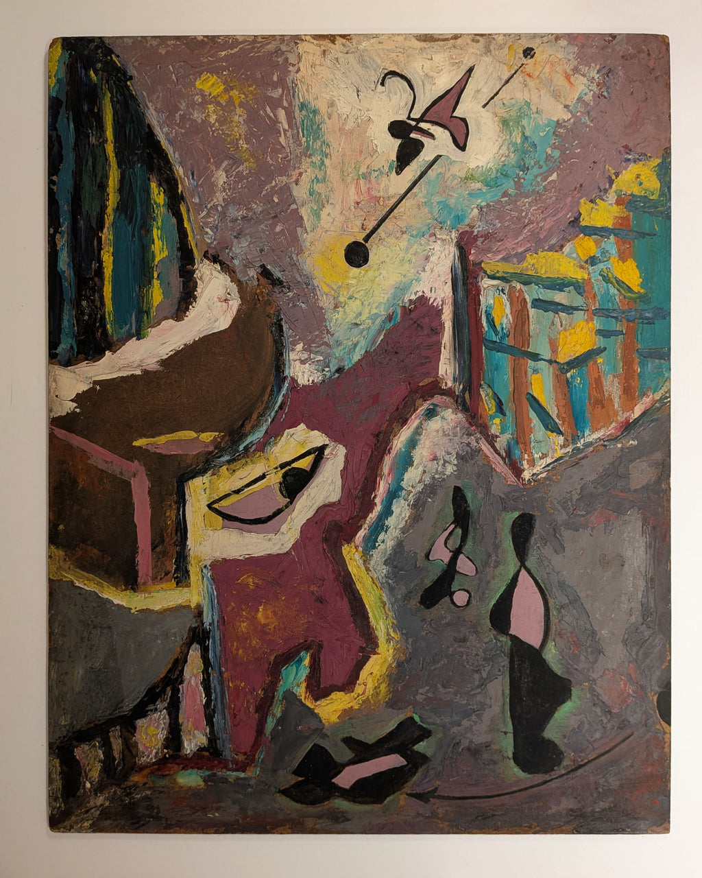 Mid-Century Biomorphic Surrealist Impasto Oil Painting, Unsigned, c. 1940s