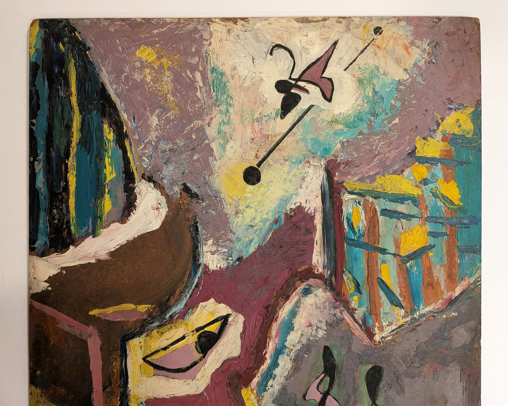 Mid-Century Biomorphic Surrealist Impasto Oil Painting, Unsigned, c. 1940s