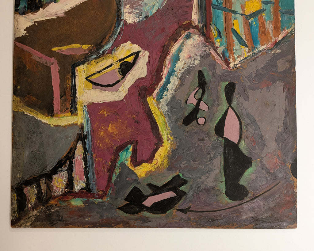 Mid-Century Biomorphic Surrealist Impasto Oil Painting, Unsigned, c. 1940s