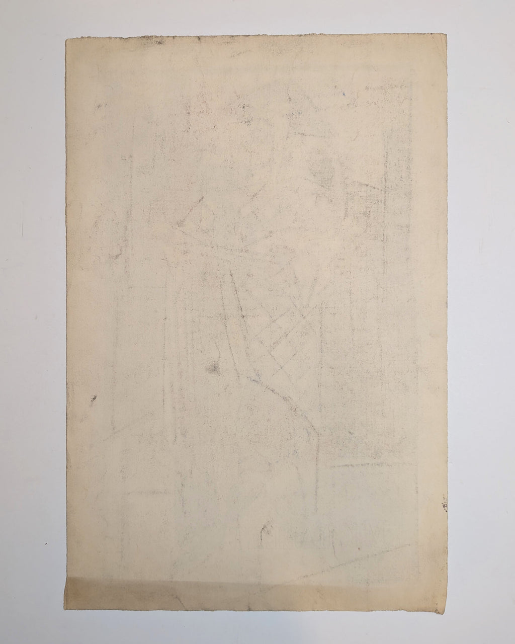 Vintage Mid-Century Cubist Harlequin Musician Charcoal Drawing, Unsigned