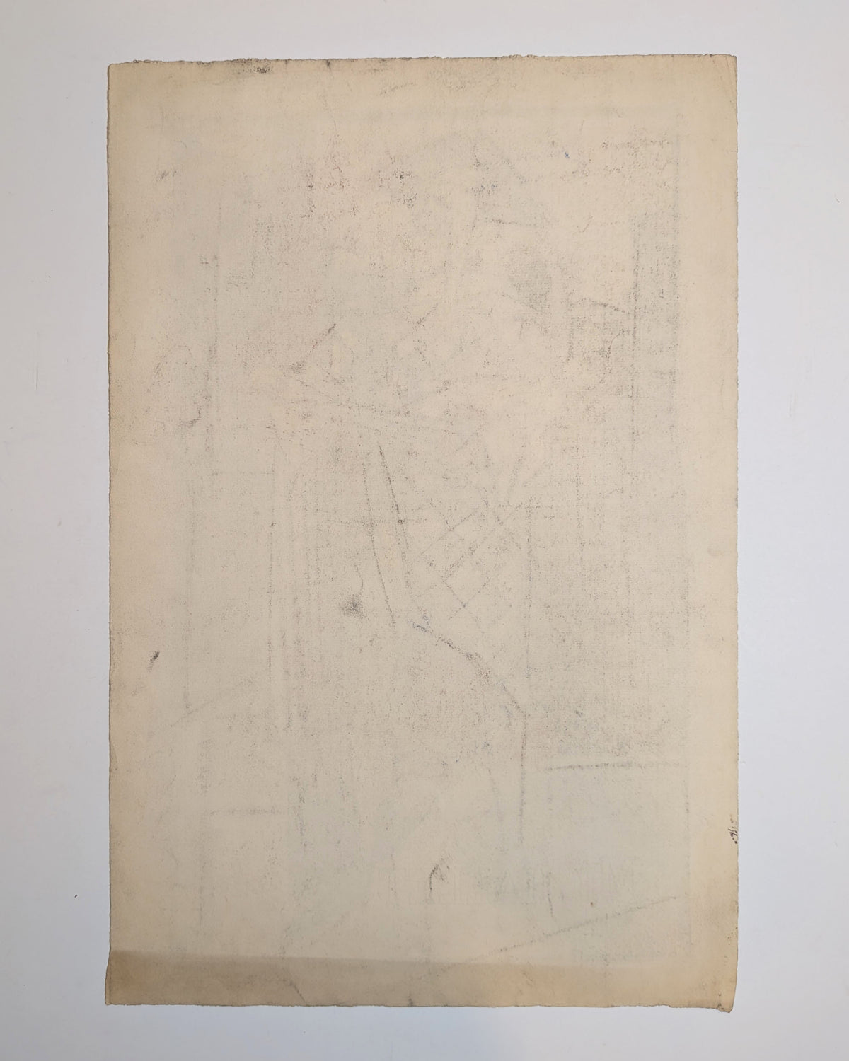 Vintage Mid-Century Cubist Harlequin Musician Charcoal Drawing, Unsigned