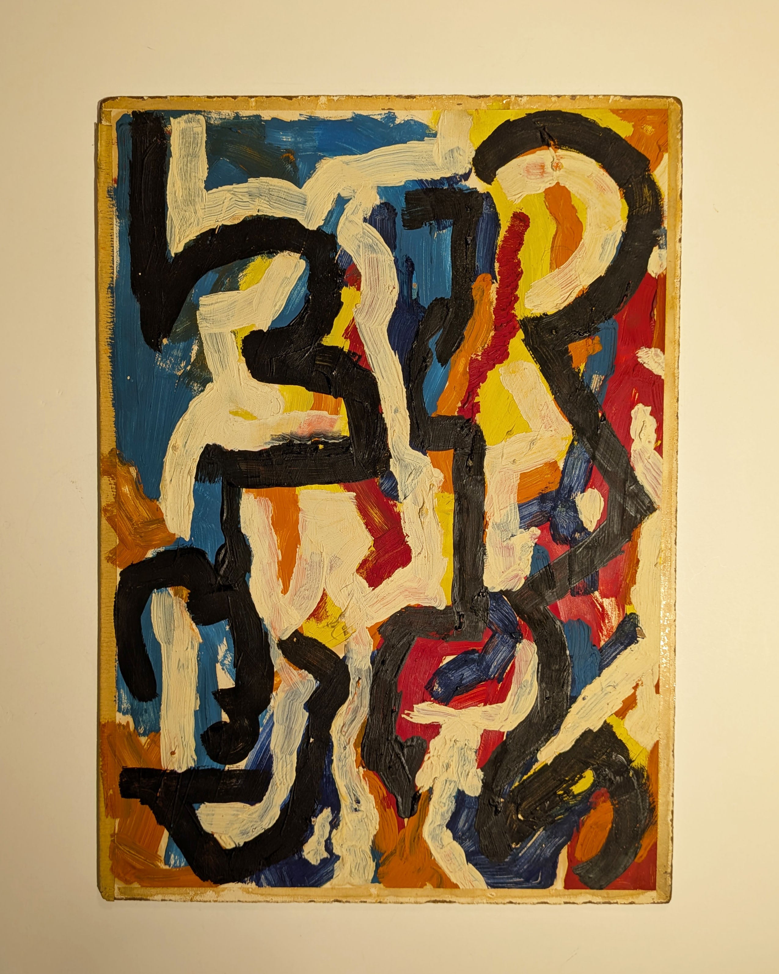 Vintage Double-Sided Painting, CoBrA-Style Abstraction & Mystical Figures 1950s