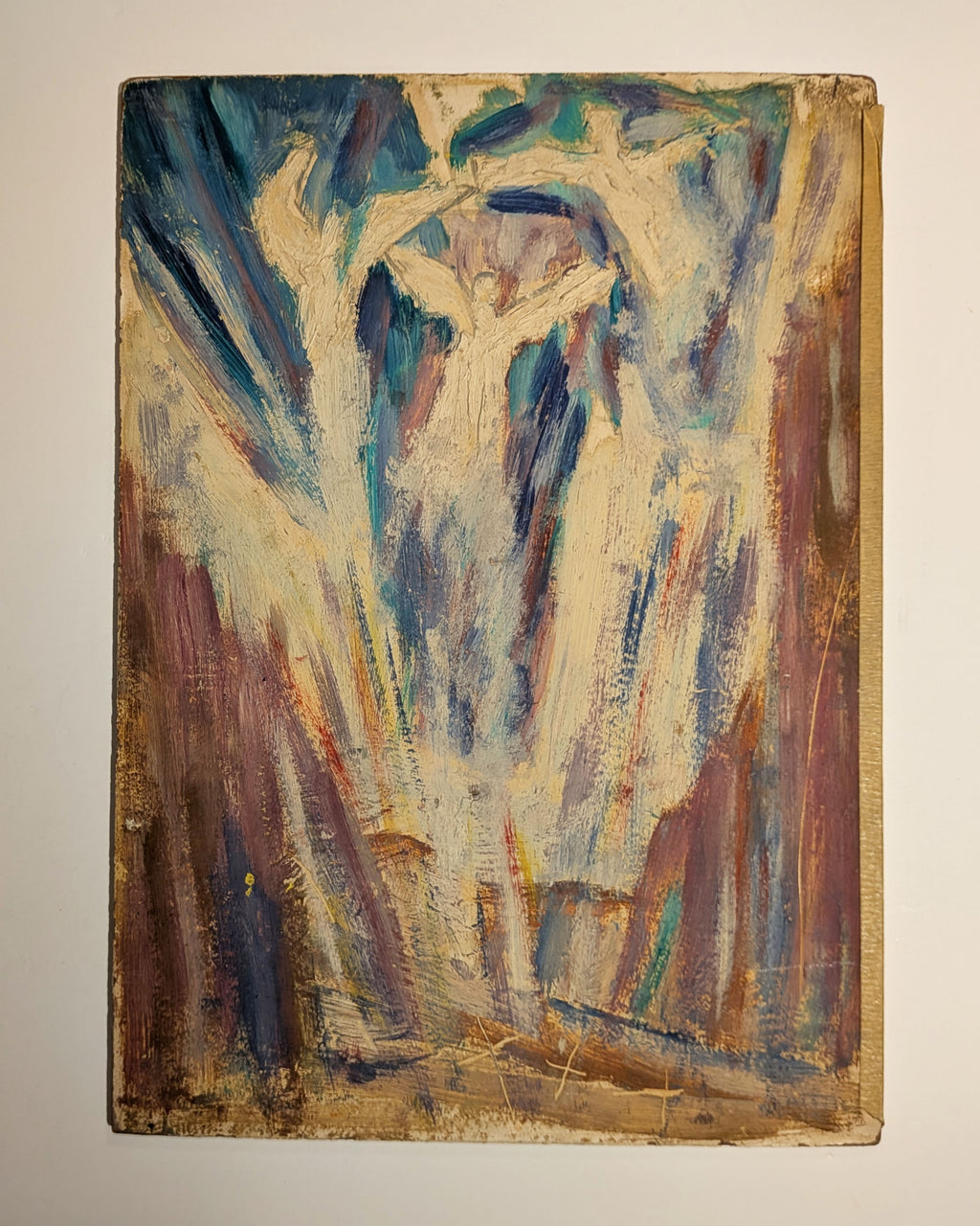 Vintage Double-Sided Painting, CoBrA-Style Abstraction & Mystical Figures 1950s