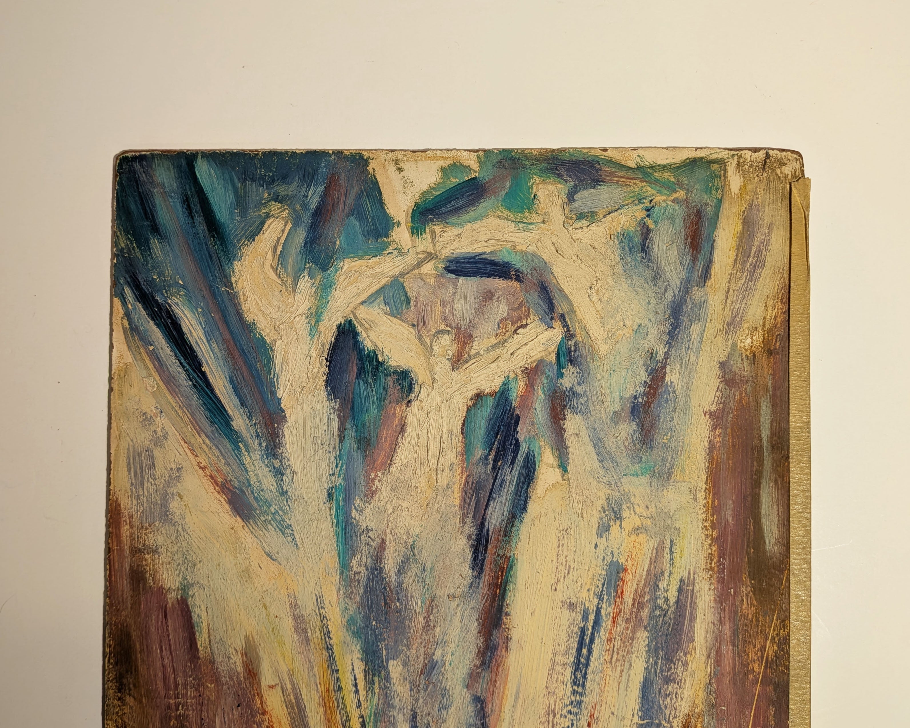 Vintage Double-Sided Painting, CoBrA-Style Abstraction & Mystical Figures 1950s