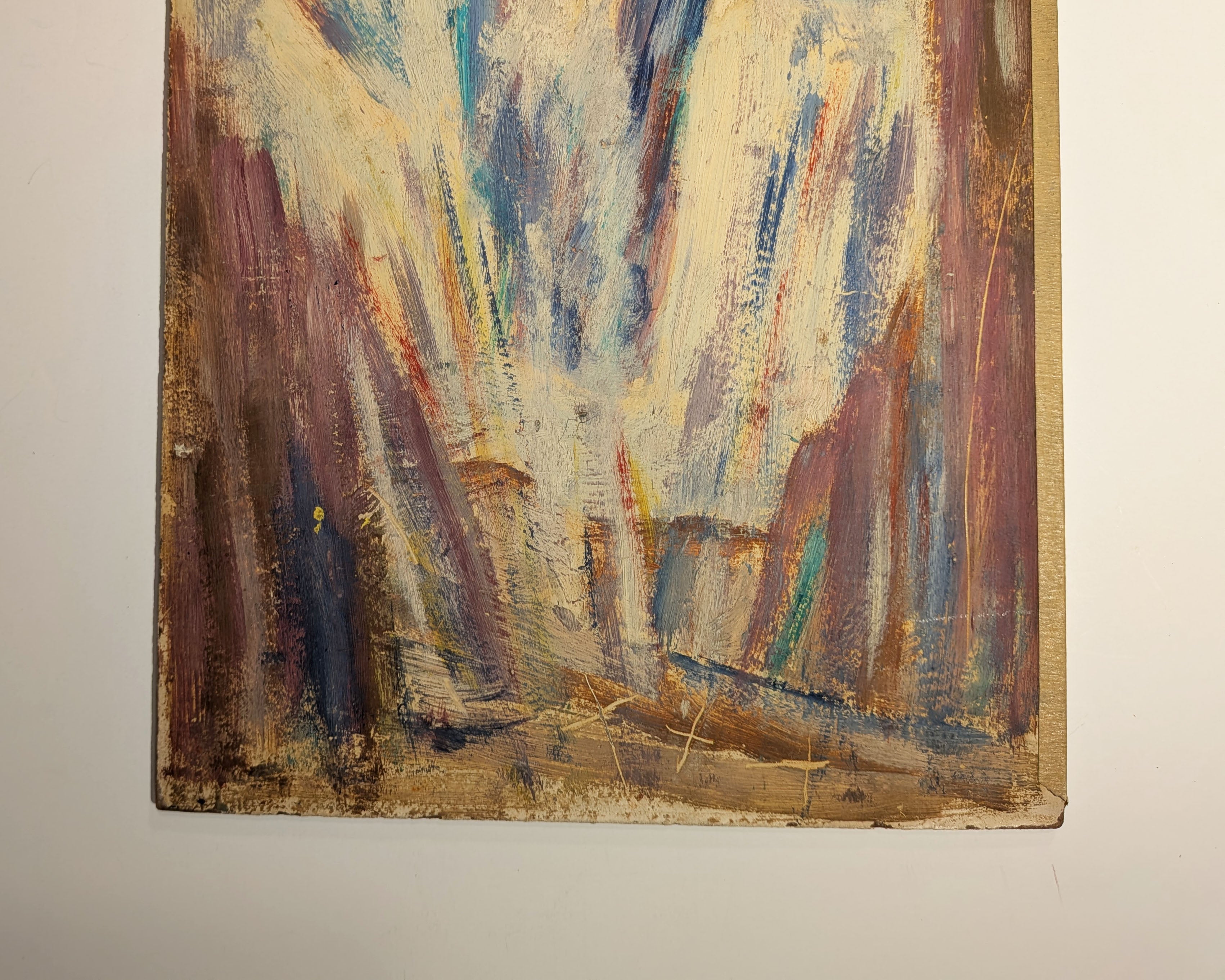 Vintage Double-Sided Painting, CoBrA-Style Abstraction & Mystical Figures 1950s