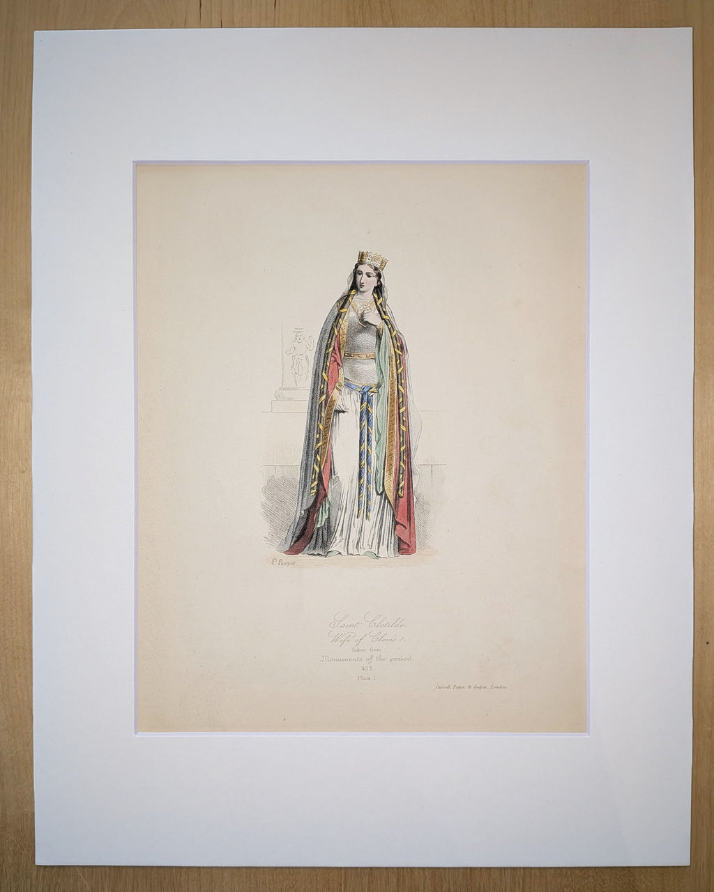 Saint Clotilde, Wife of Clovis I | Hand-Colored Engraving by Hippolyte Pauquet | C. 1868