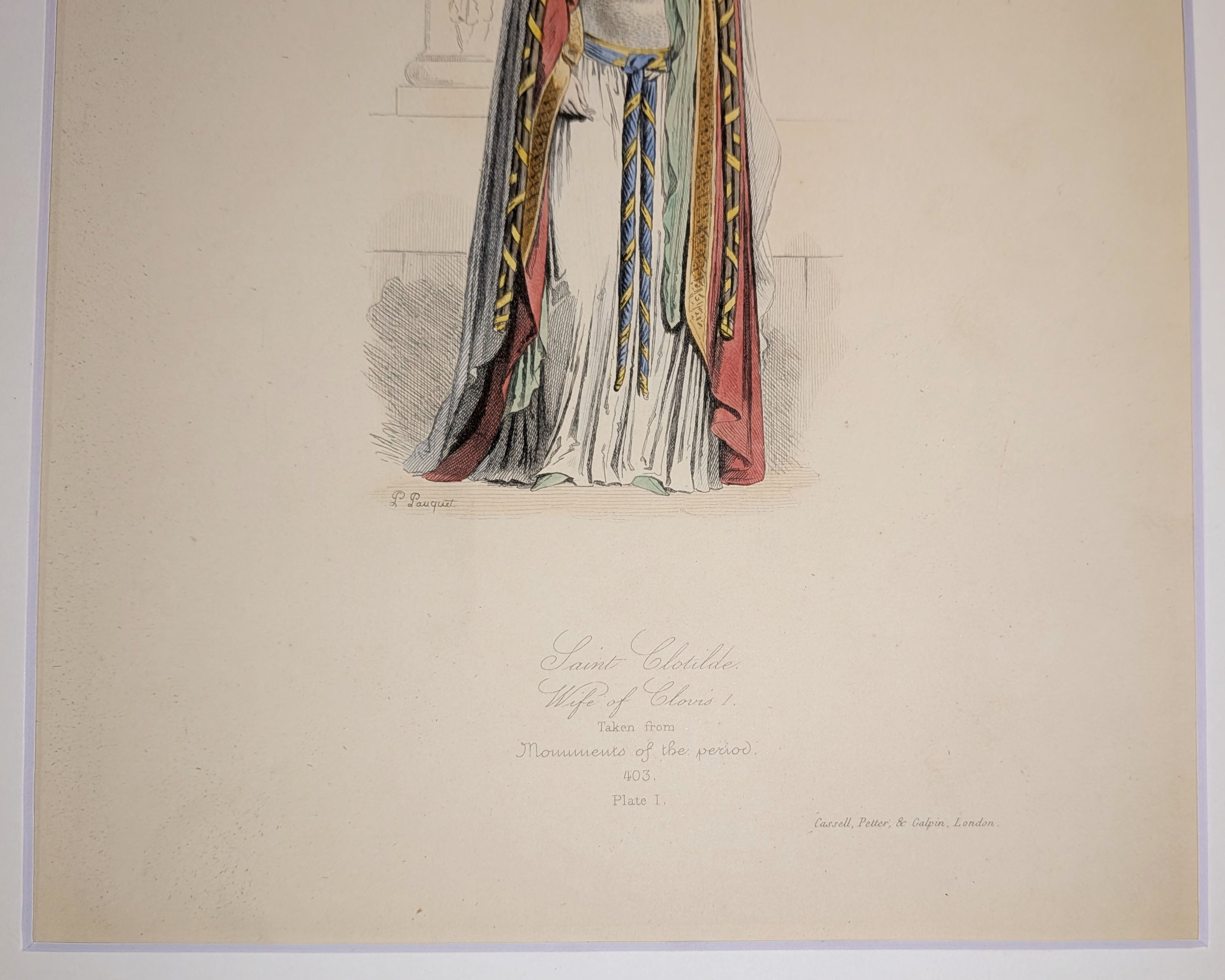 Saint Clotilde, Wife of Clovis I | Hand-Colored Engraving by Hippolyte Pauquet | C. 1868