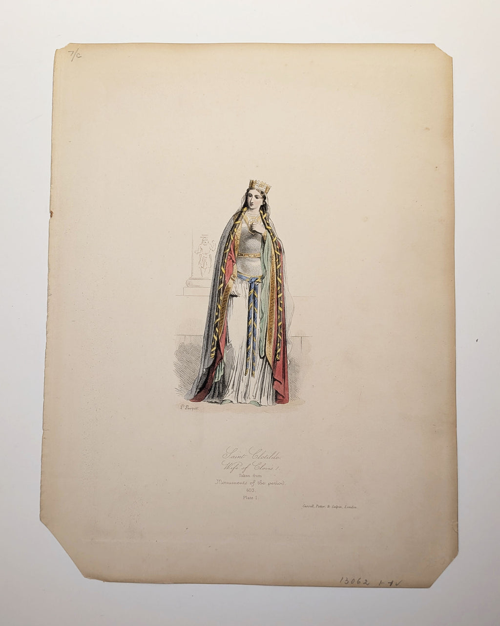 Saint Clotilde, Wife of Clovis I | Hand-Colored Engraving by Hippolyte Pauquet | C. 1868