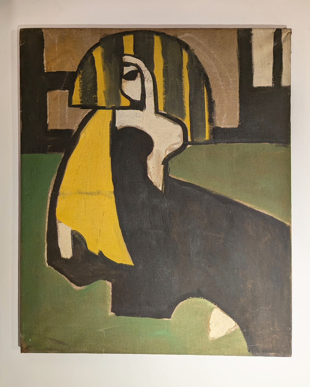 Mid-Century Modernist Cubist Portrait Woman Oil Painting, Unsigned, 1940s-50s