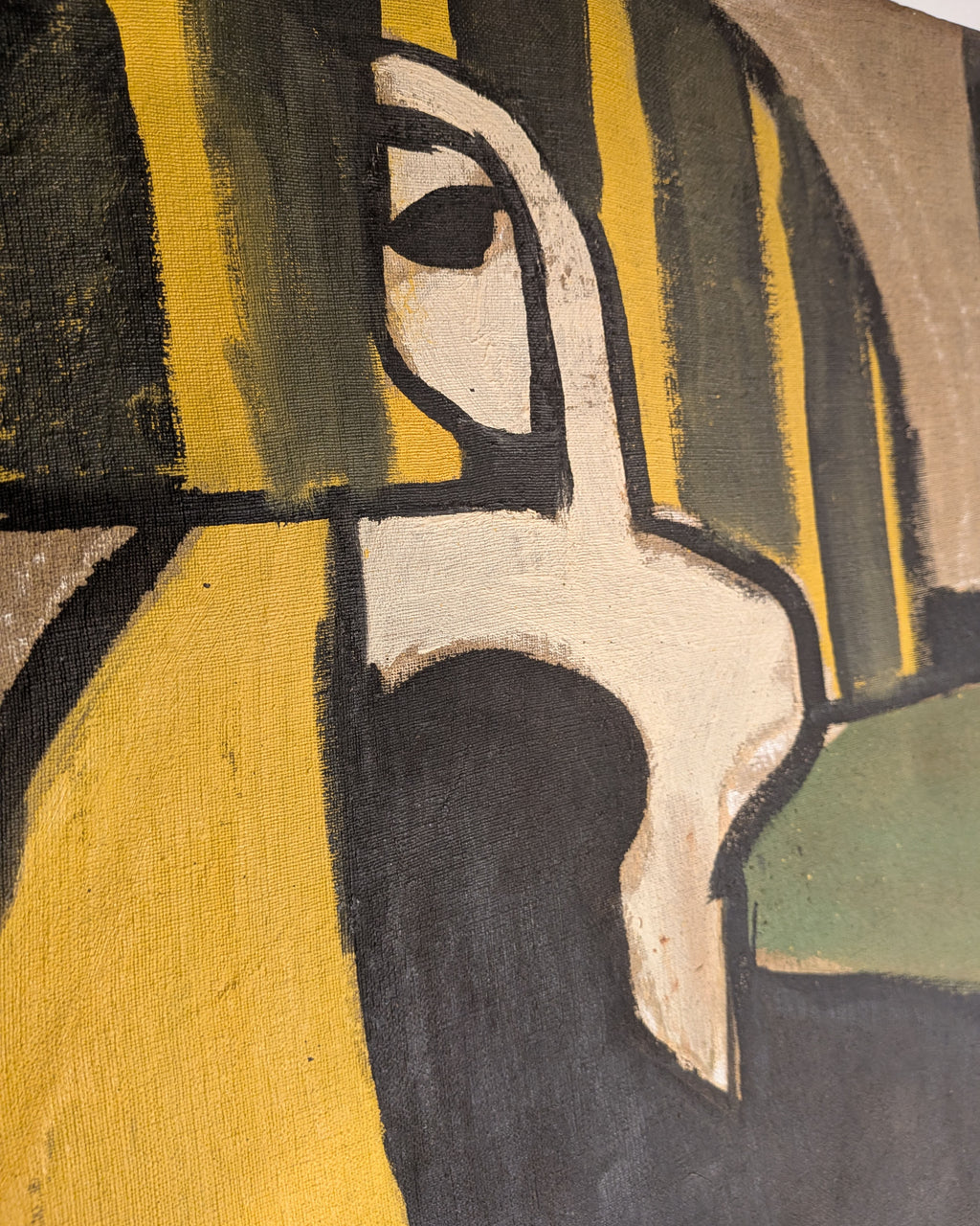 Mid-Century Modernist Cubist Portrait Woman Oil Painting, Unsigned, 1940s-50s