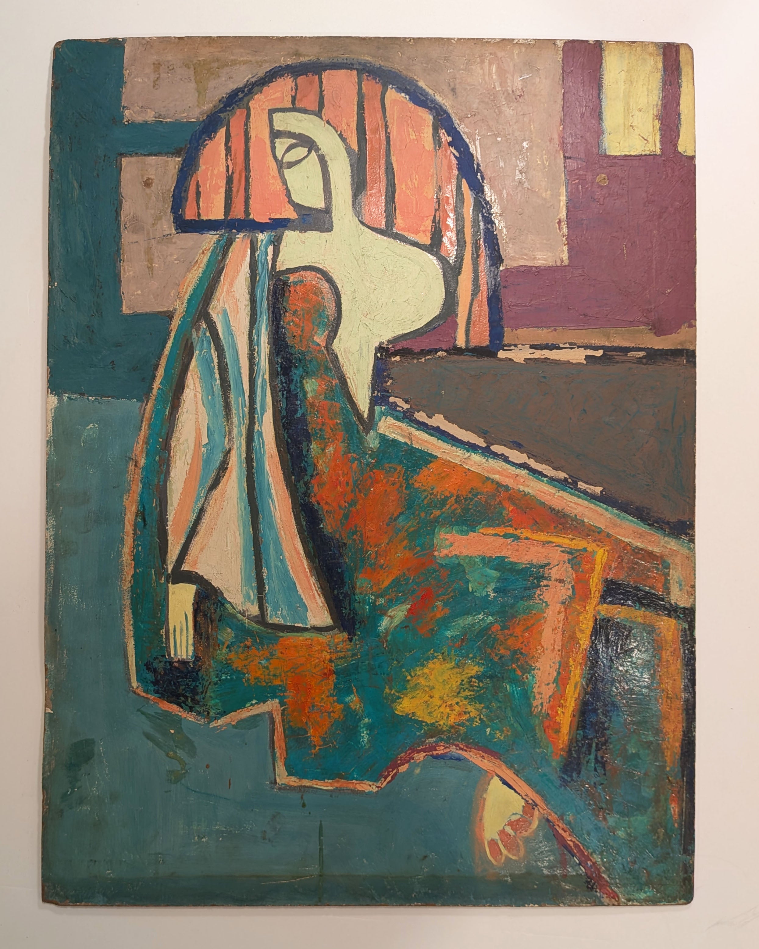 Mid-Century Modernist Cubist Portrait Woman, Unsigned, Hand-Sketched Verso