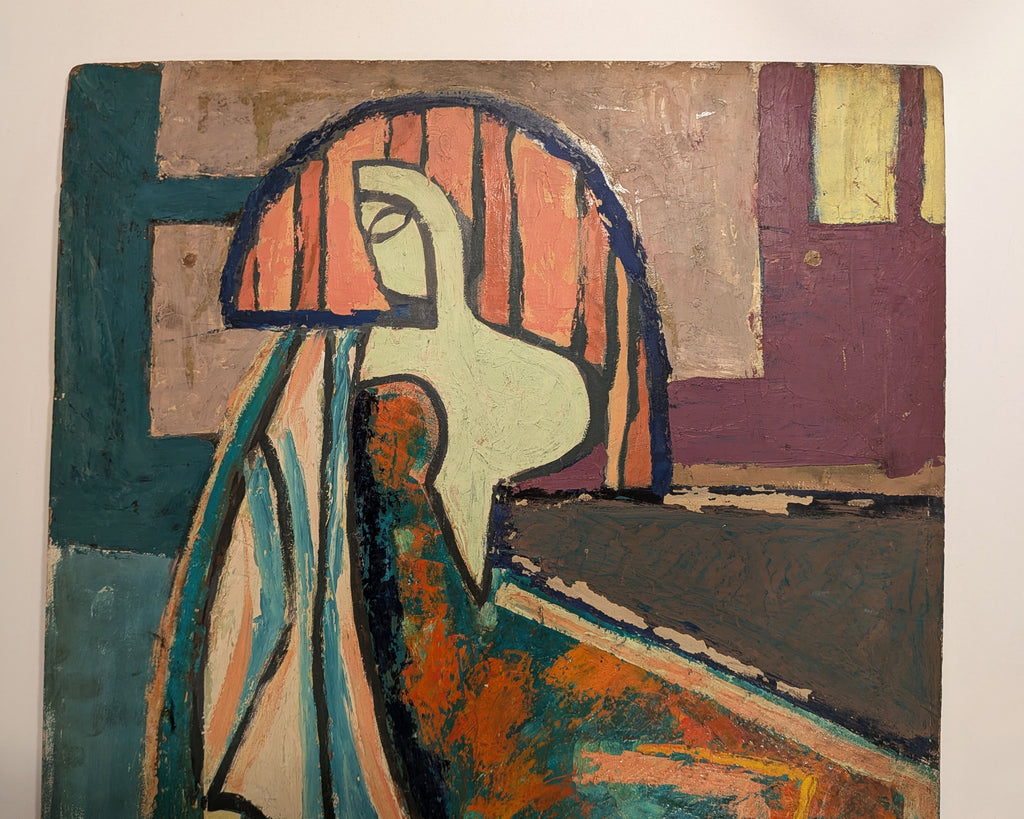 Mid-Century Modernist Cubist Portrait Woman, Unsigned, Hand-Sketched Verso