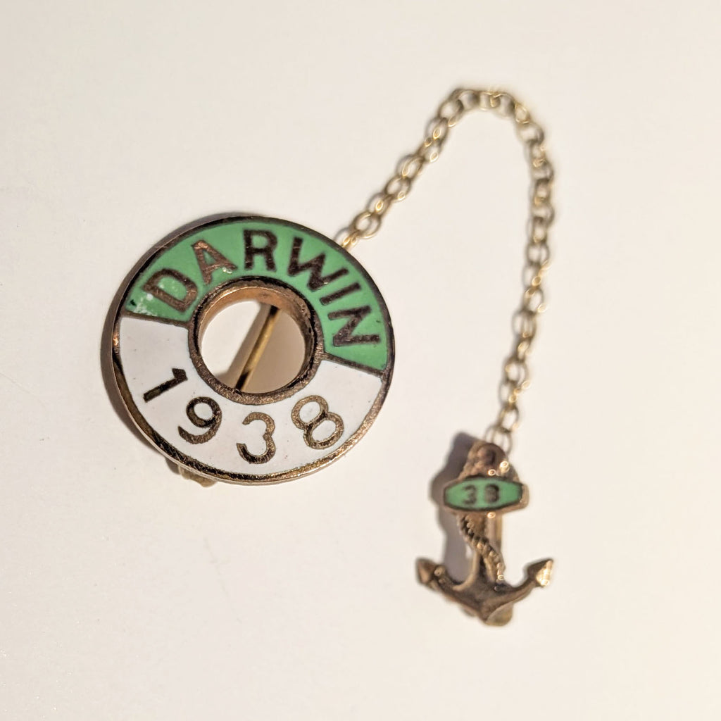 1938 Darwin (Australia) Double Pin Lifesaver & Anchor | Green & White Enamel