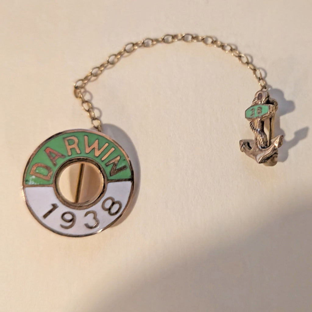 1938 Darwin (Australia) Double Pin Lifesaver & Anchor | Green & White Enamel