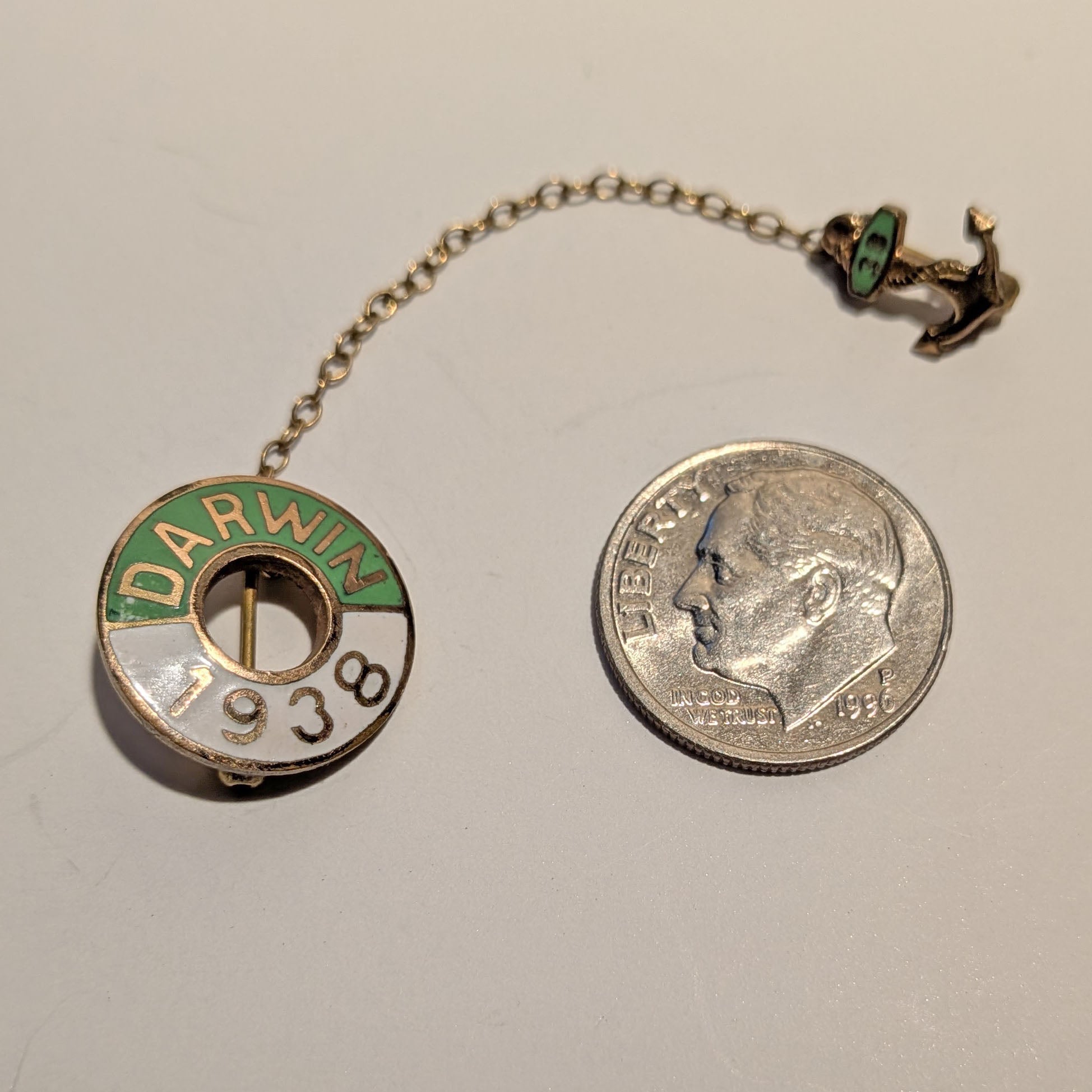 1938 Darwin (Australia) Double Pin Lifesaver & Anchor | Green & White Enamel