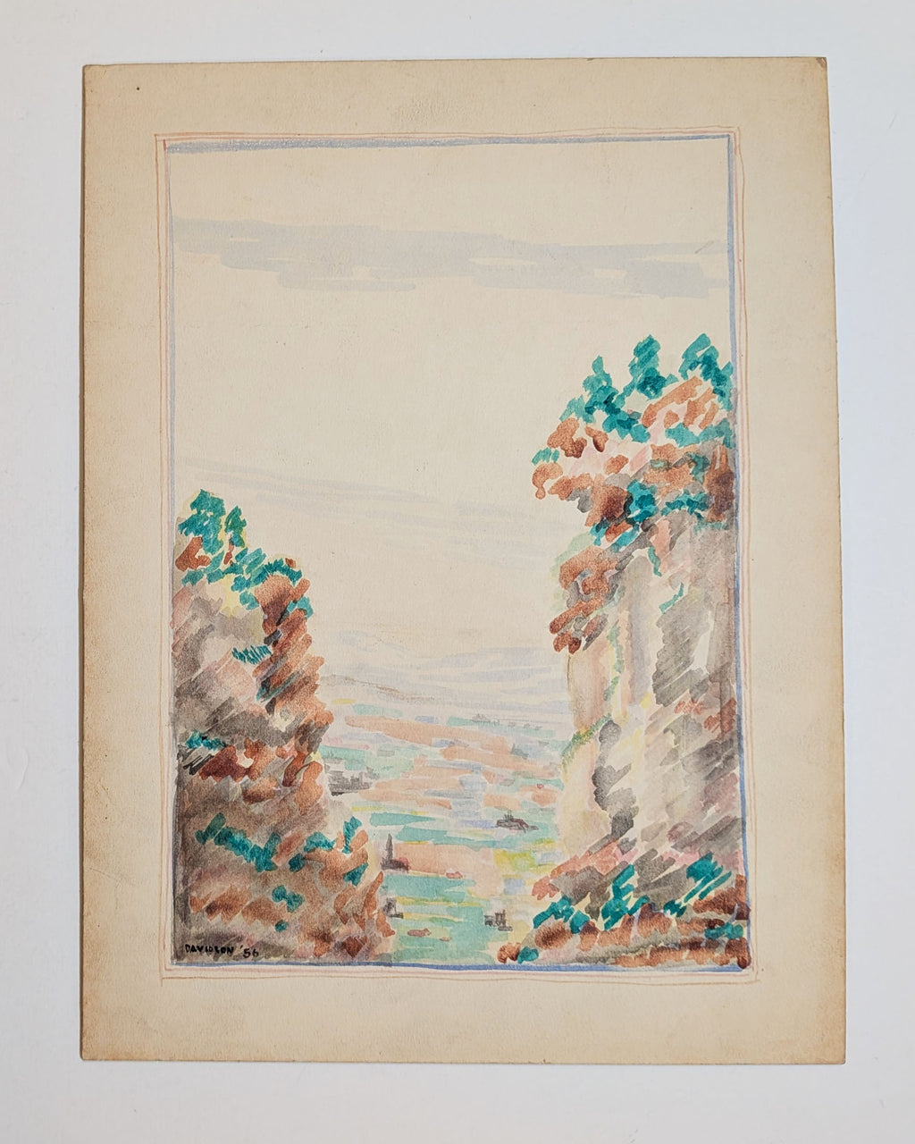 Modernist Canyon Landscape | Watercolor on Board | Edward A. Davidson | 1956