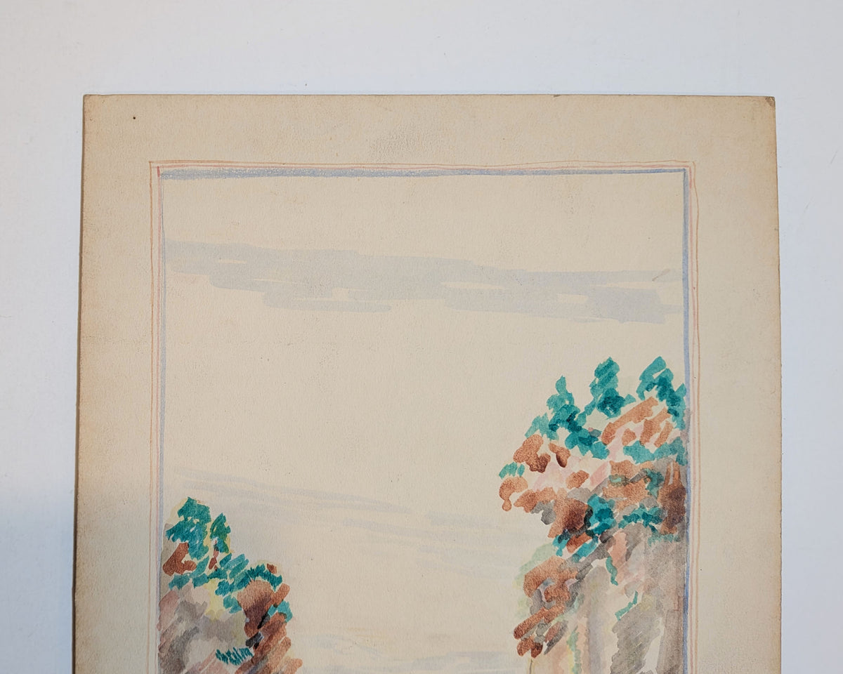 Modernist Canyon Landscape | Watercolor on Board | Edward A. Davidson | 1956