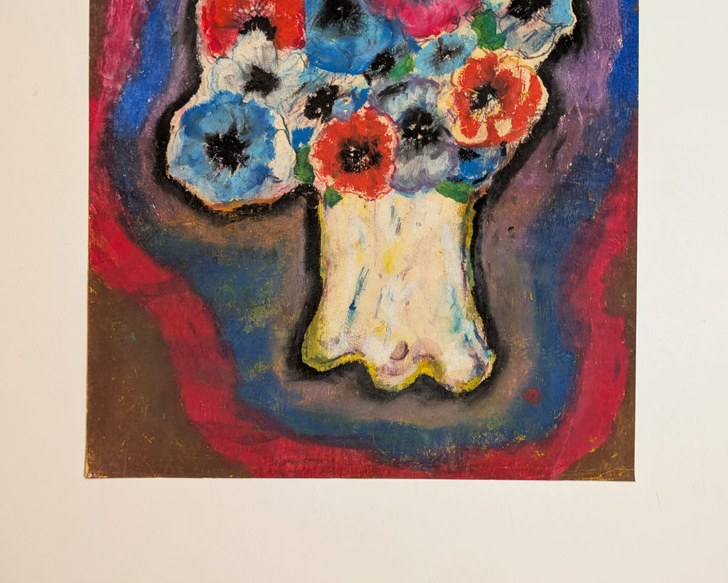 Vintage Mid-Century Expressionist Anemone Floral Still Life Mixed Media Painting