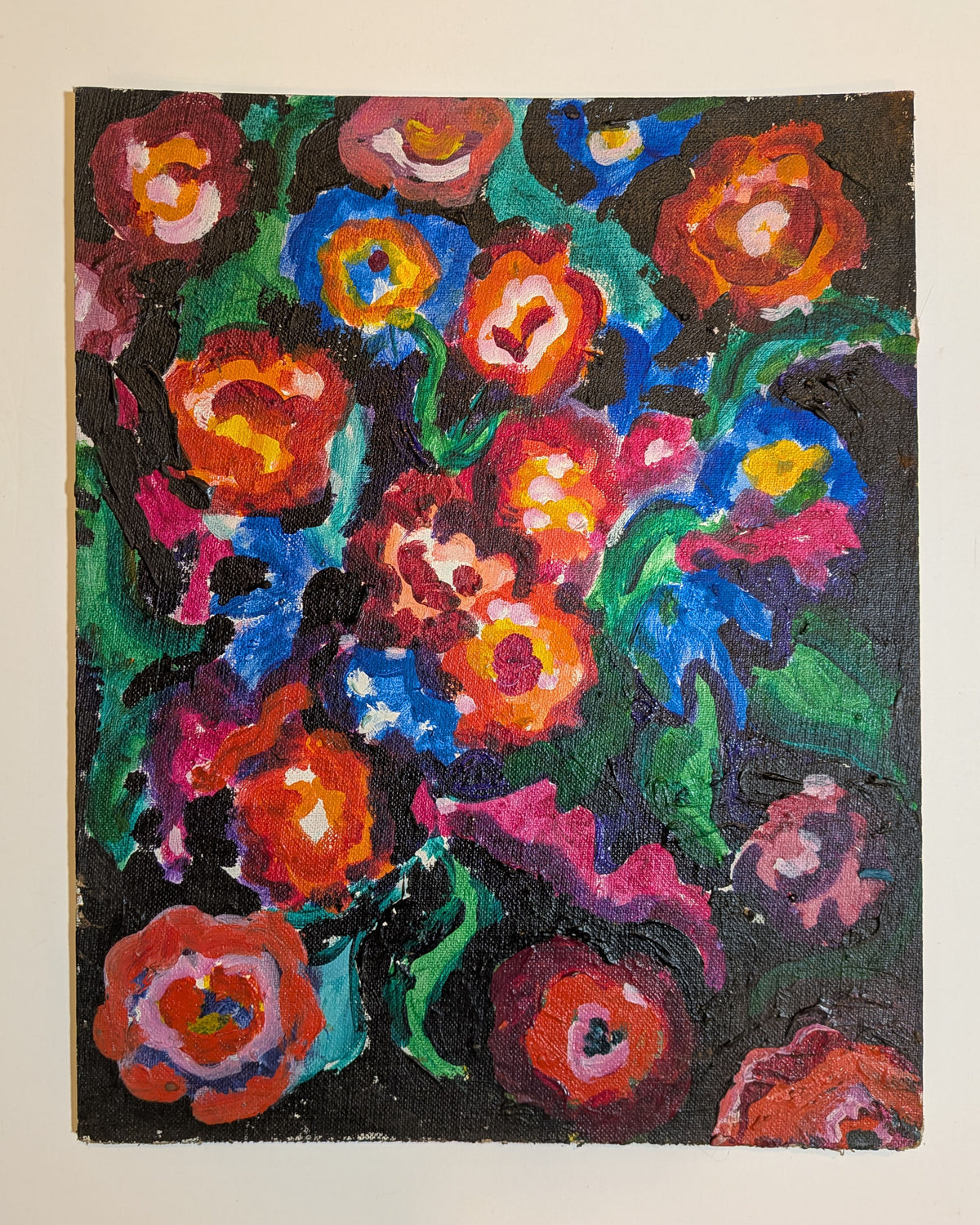 Vintage Mid-Century Expressionist Floral Still Life Acrylic on Canvas Board