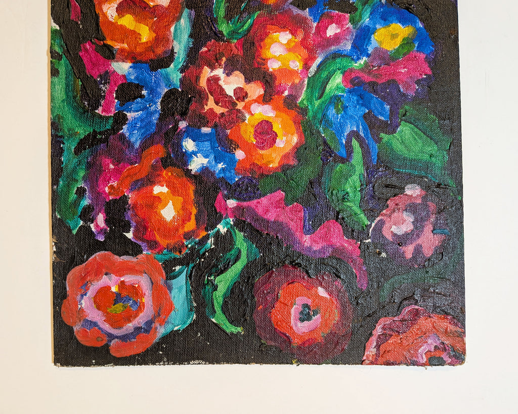 Vintage Mid-Century Expressionist Floral Still Life Acrylic on Canvas Board