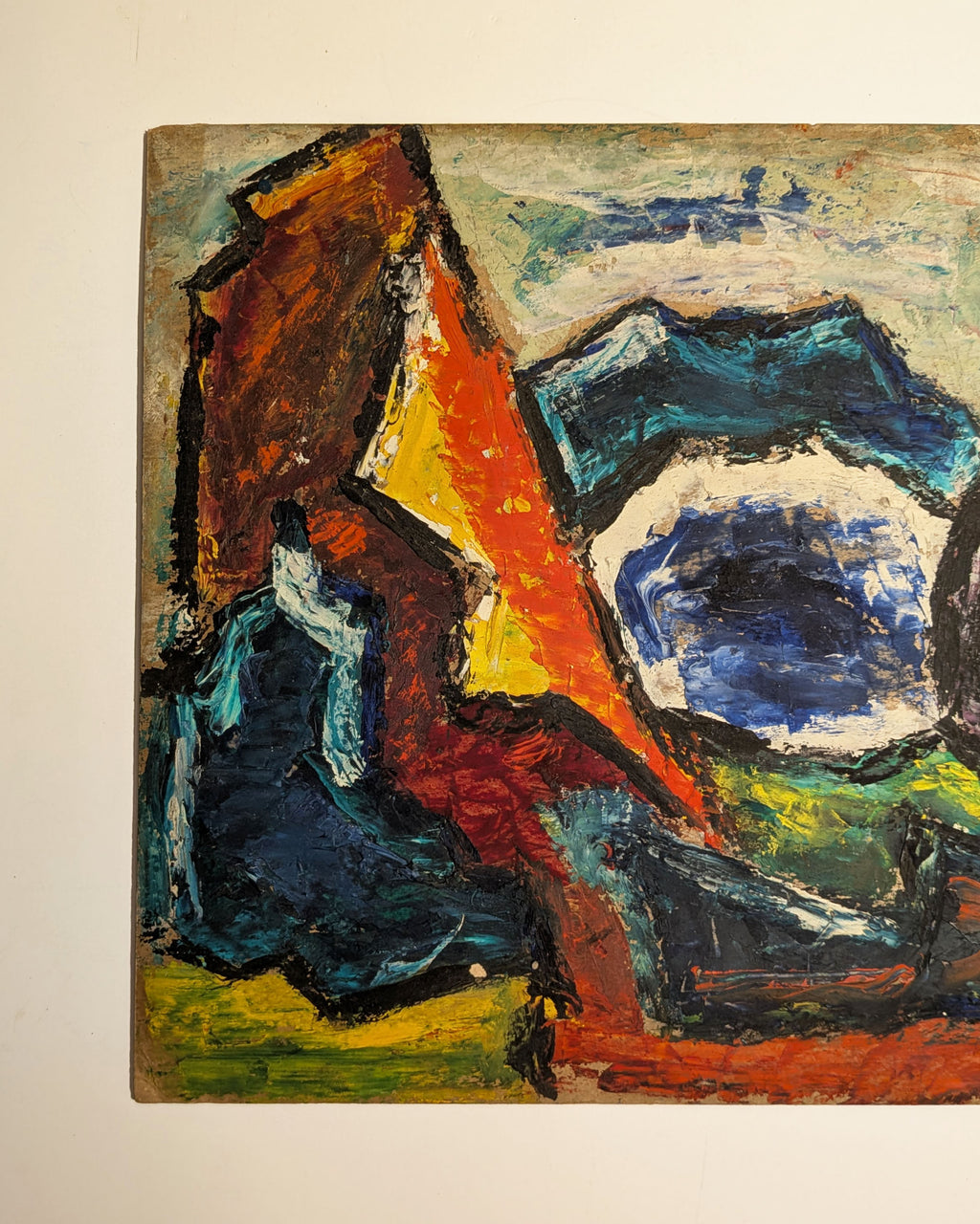 Vintage Mid-Century Modernist Expressionist Mountain Landscape Oil on Board