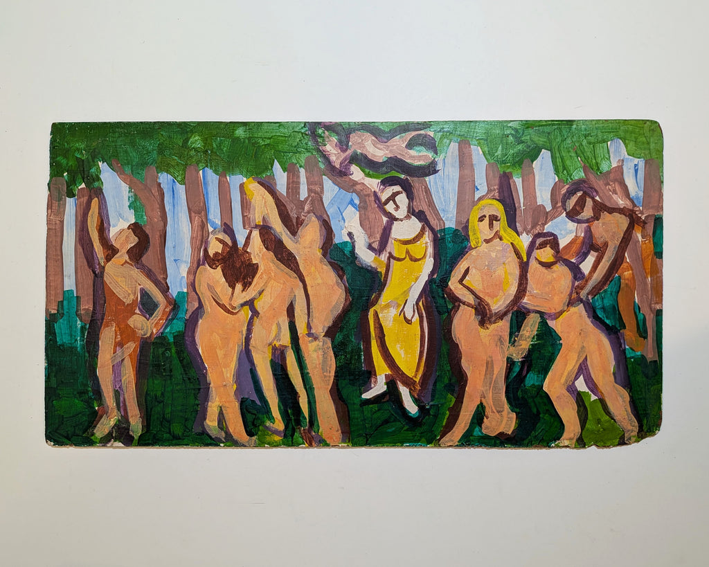 Vintage Expressionist Modernist Nudes Figure Bathers Landscape Painting Board