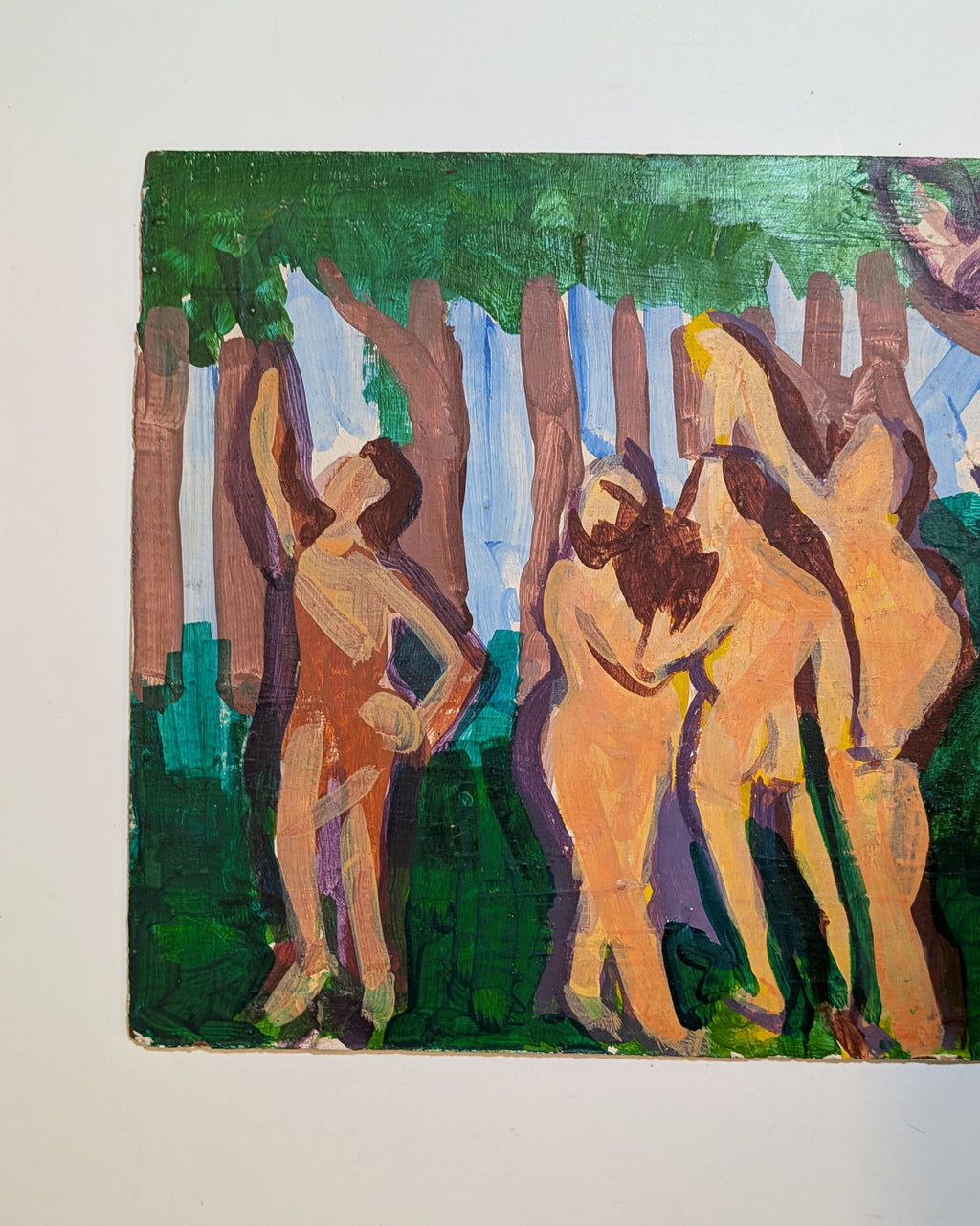 Vintage Expressionist Modernist Nudes Figure Bathers Landscape Painting Board