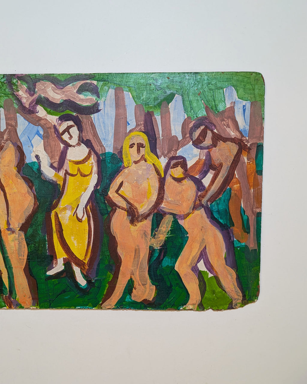Vintage Expressionist Modernist Nudes Figure Bathers Landscape Painting Board
