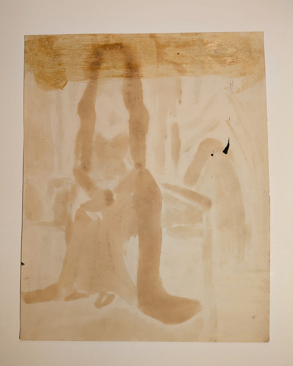Mid-Century Expressionist Nun in Habit Painting, Oil on Paper, Unsigned