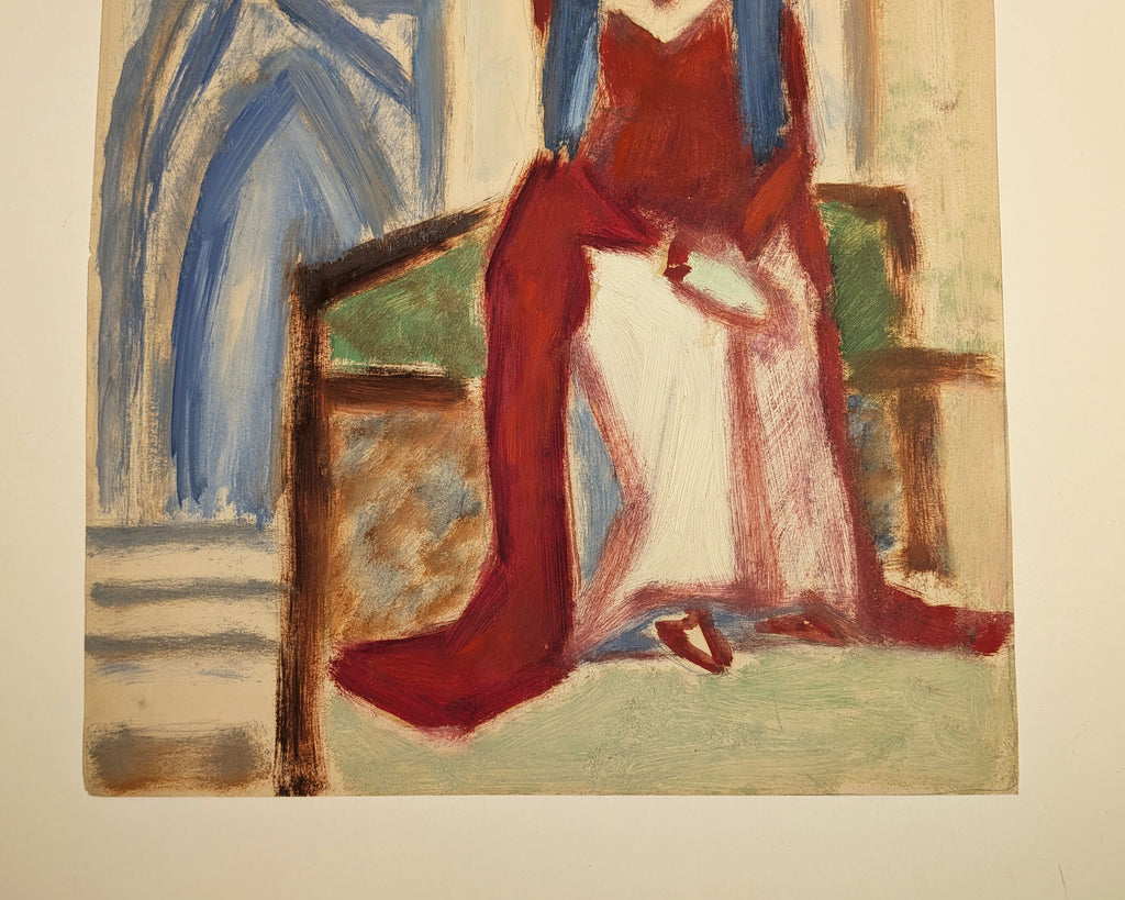 Mid-Century Expressionist Nun in Habit Painting, Oil on Paper, Unsigned