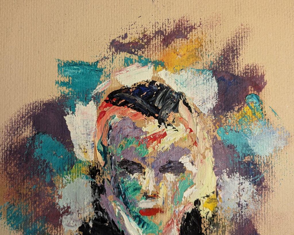 Vintage Expressionist Portrait of Woman, Oil on Paper, Inscribed 'ca. 1947'