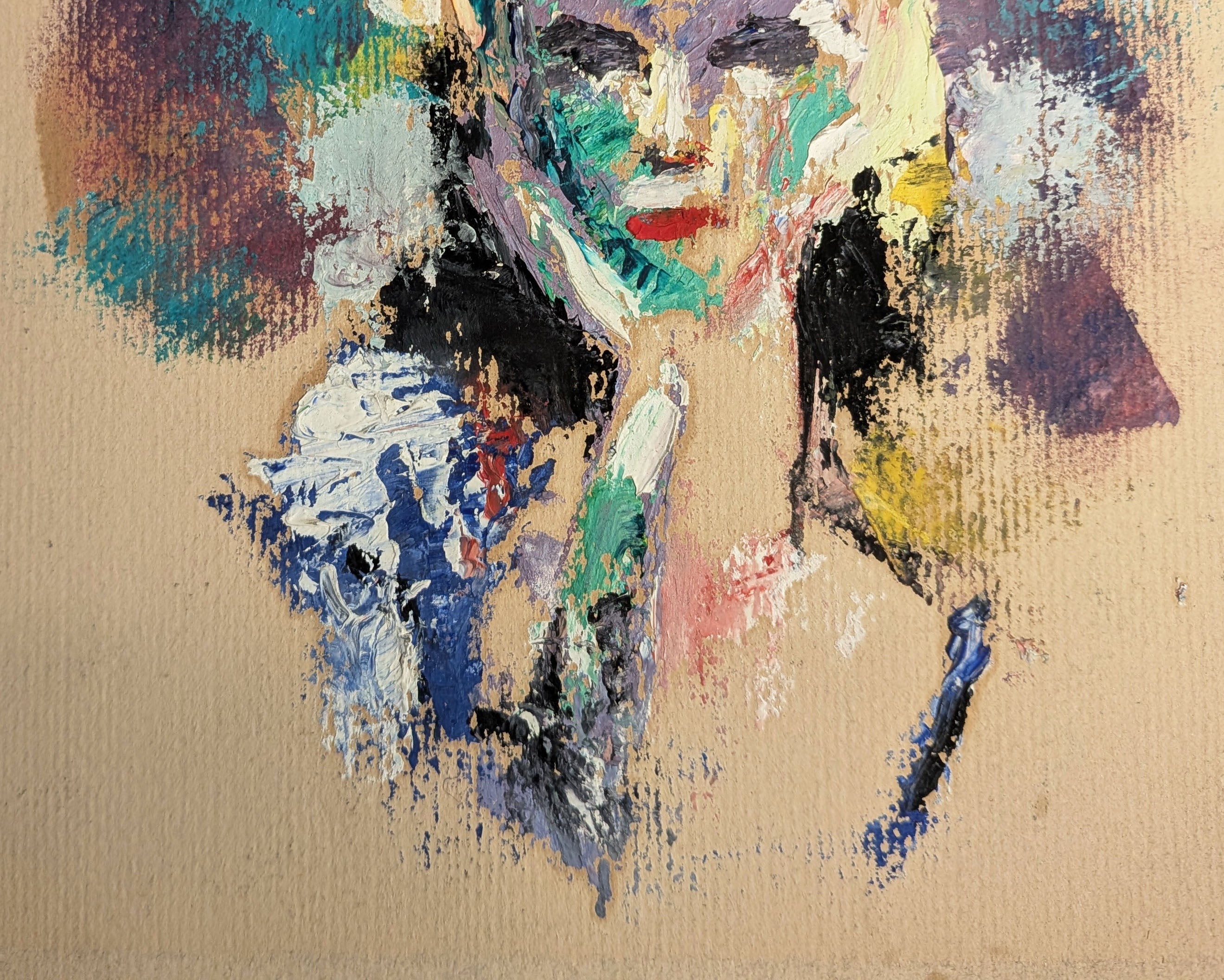 Vintage Expressionist Portrait of Woman, Oil on Paper, Inscribed 'ca. 1947'