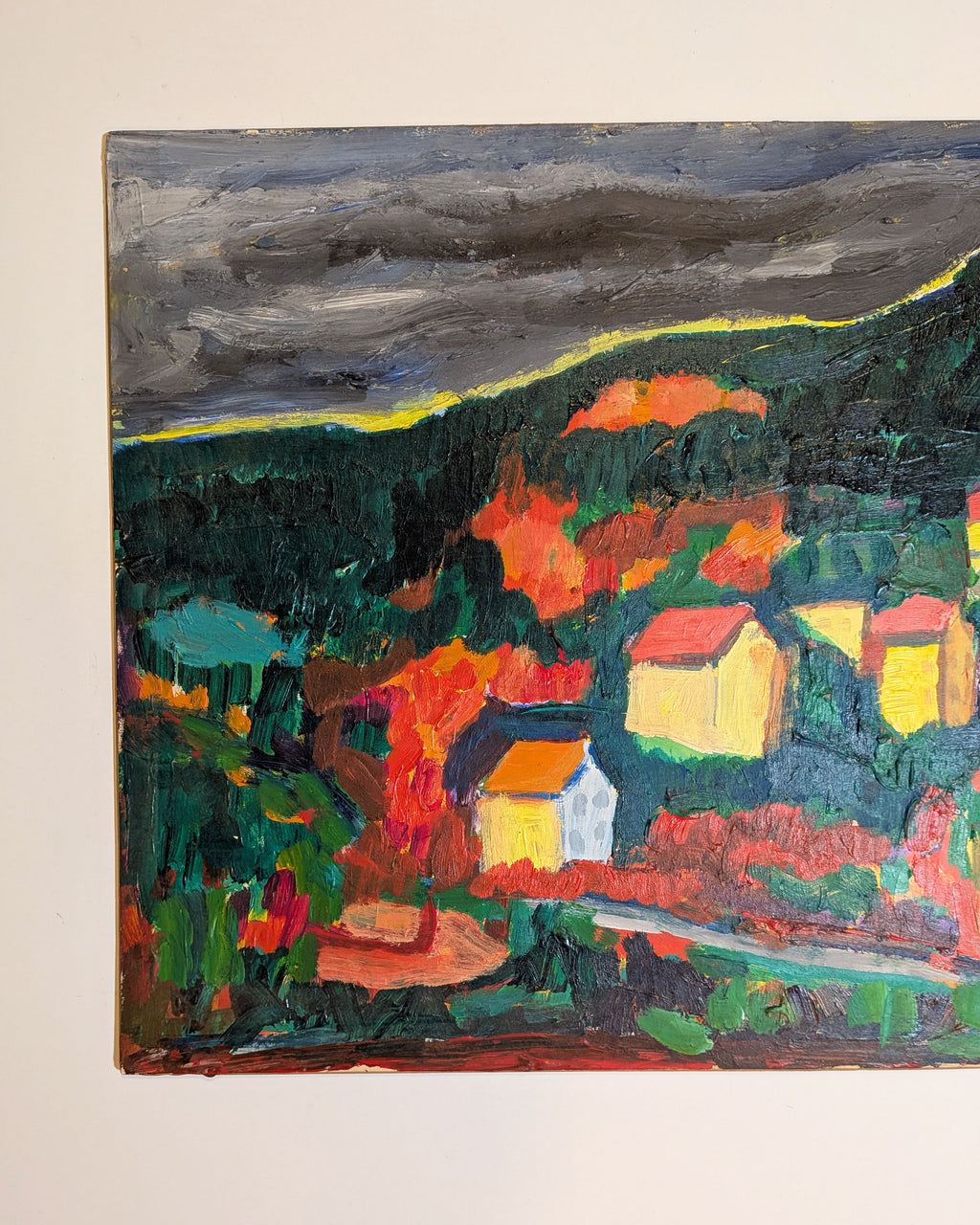 Fauvist / Expressionist Village Landscape on a Hillside, Acrylic on Board