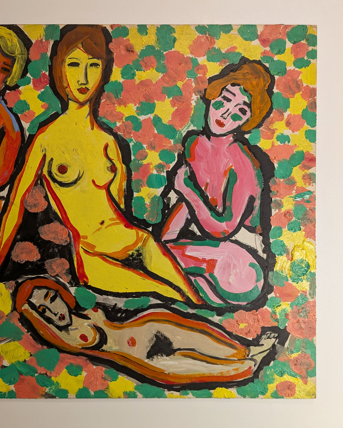 Vintage Expressionist Fauvist Nude Figures Group Painting, Unsigned, Bold Color