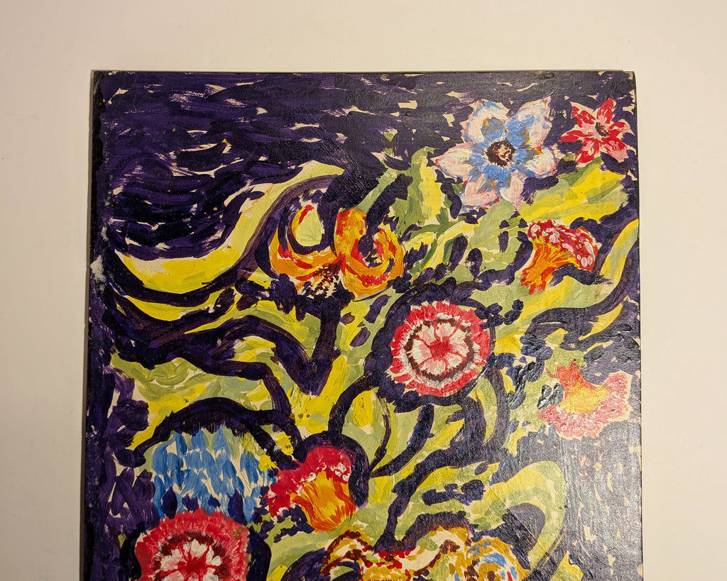 Vintage Post-Impressionist Floral Still Life Painting Acrylic on Board