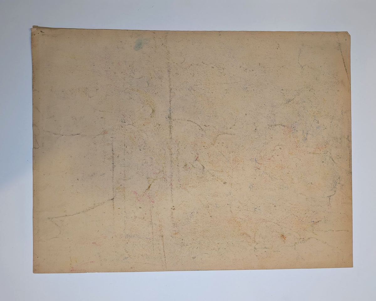 Mid-Century Modern Futurist-Style Cityscape Drawing, Pastel on Paper, Unsigned