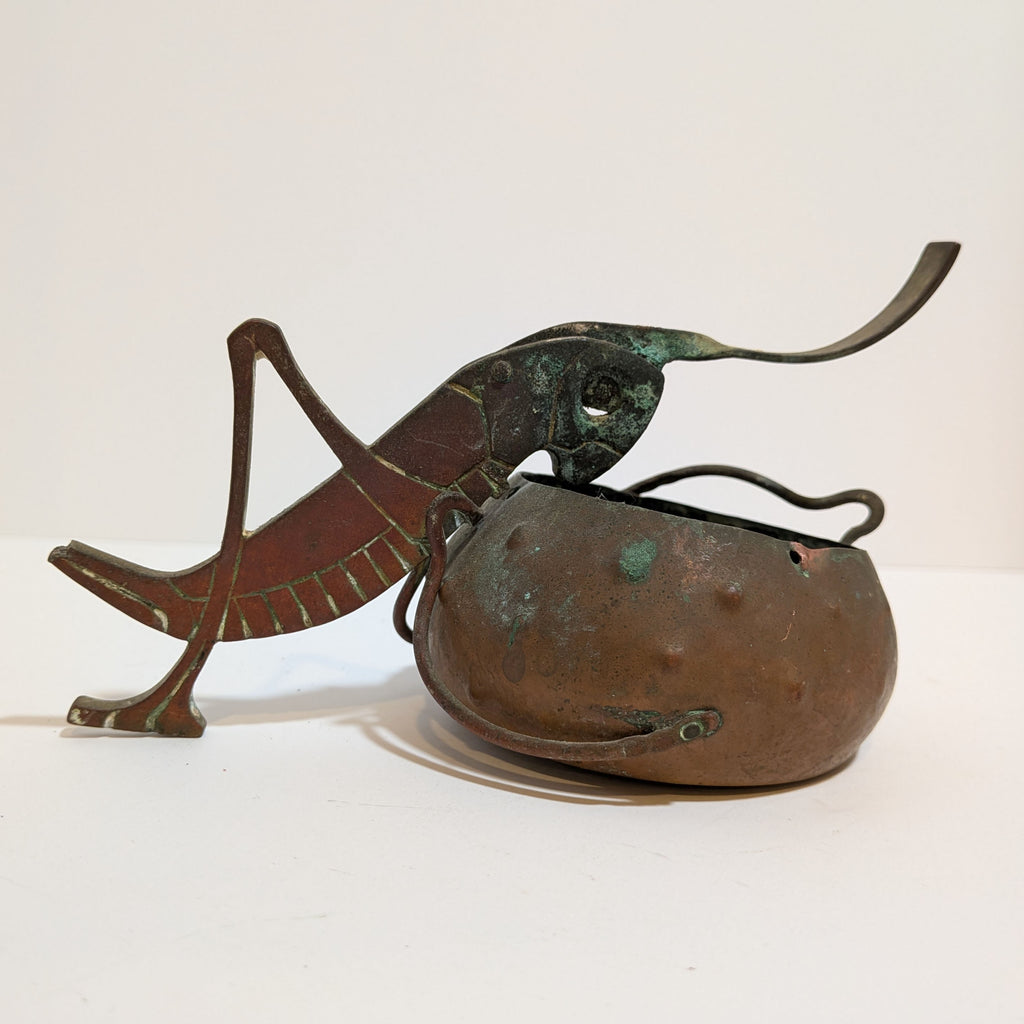 Antique Arts & Crafts Copper Figural Grasshopper Cigar Cutter Ashtray 1900-1915