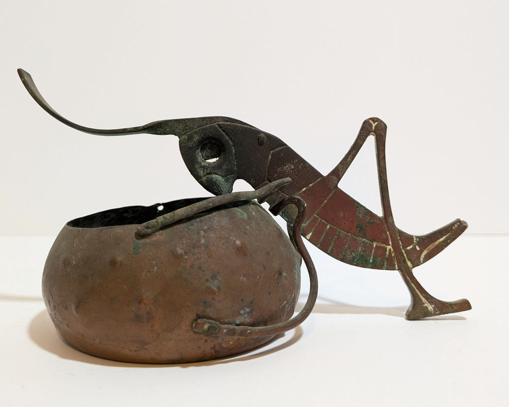 Antique Arts & Crafts Copper Figural Grasshopper Cigar Cutter Ashtray 1900-1915