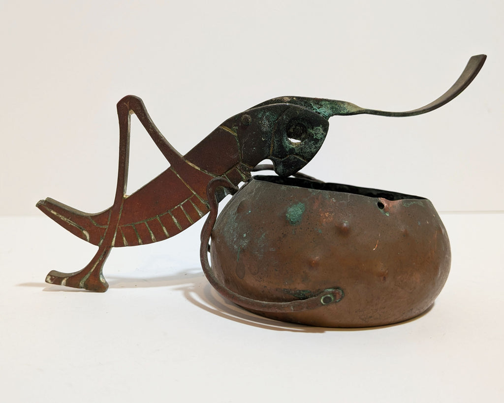 Antique Arts & Crafts Copper Figural Grasshopper Cigar Cutter Ashtray 1900-1915