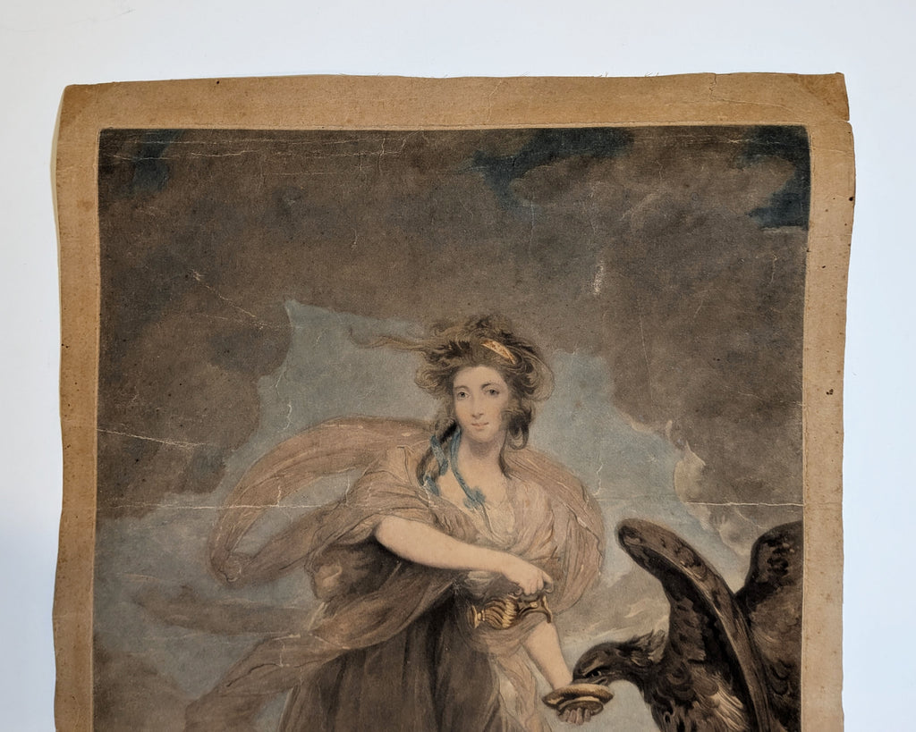 Antique 1785 Hand Colored Engraving Mrs Musters HEBE after Sir Joshua Reynolds