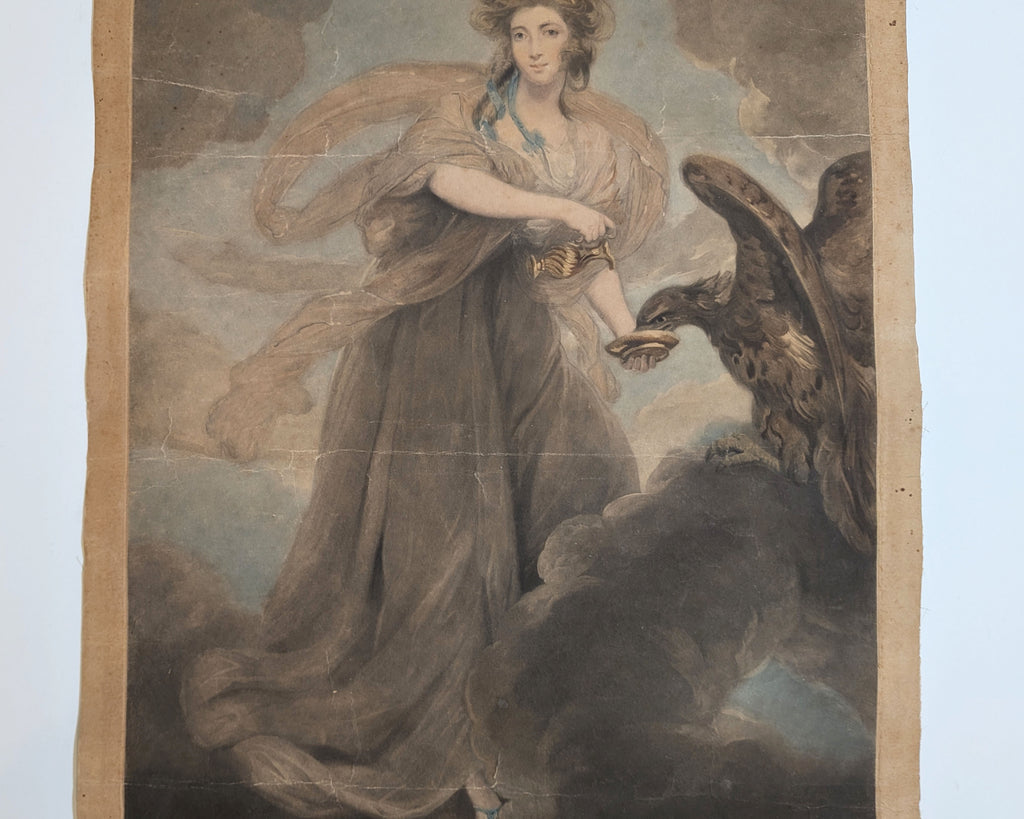 Antique 1785 Hand Colored Engraving Mrs Musters HEBE after Sir Joshua Reynolds