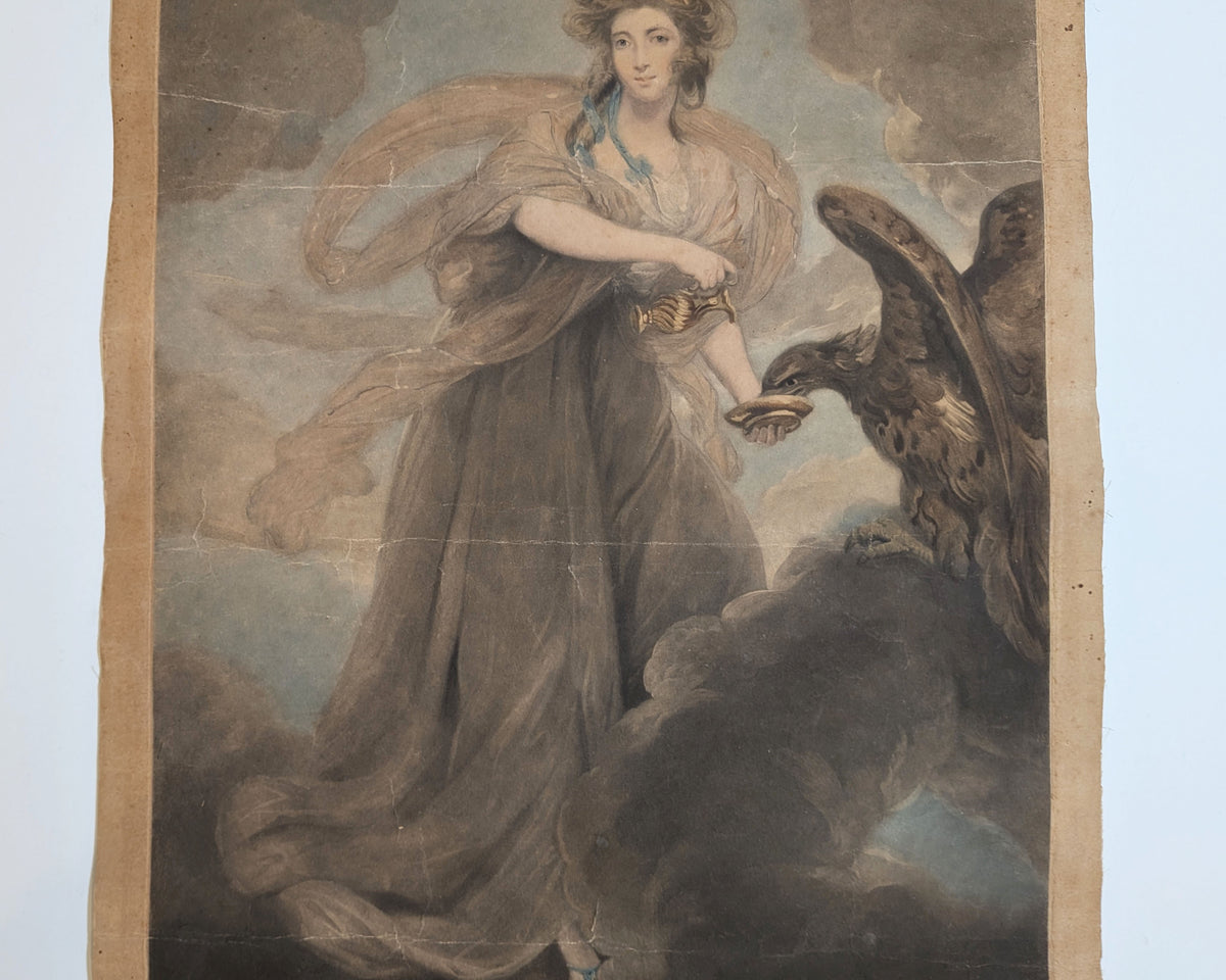 Antique 1785 Hand Colored Engraving Mrs Musters HEBE after Sir Joshua Reynolds