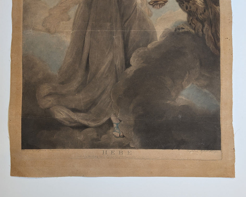 Antique 1785 Hand Colored Engraving Mrs Musters HEBE after Sir Joshua Reynolds