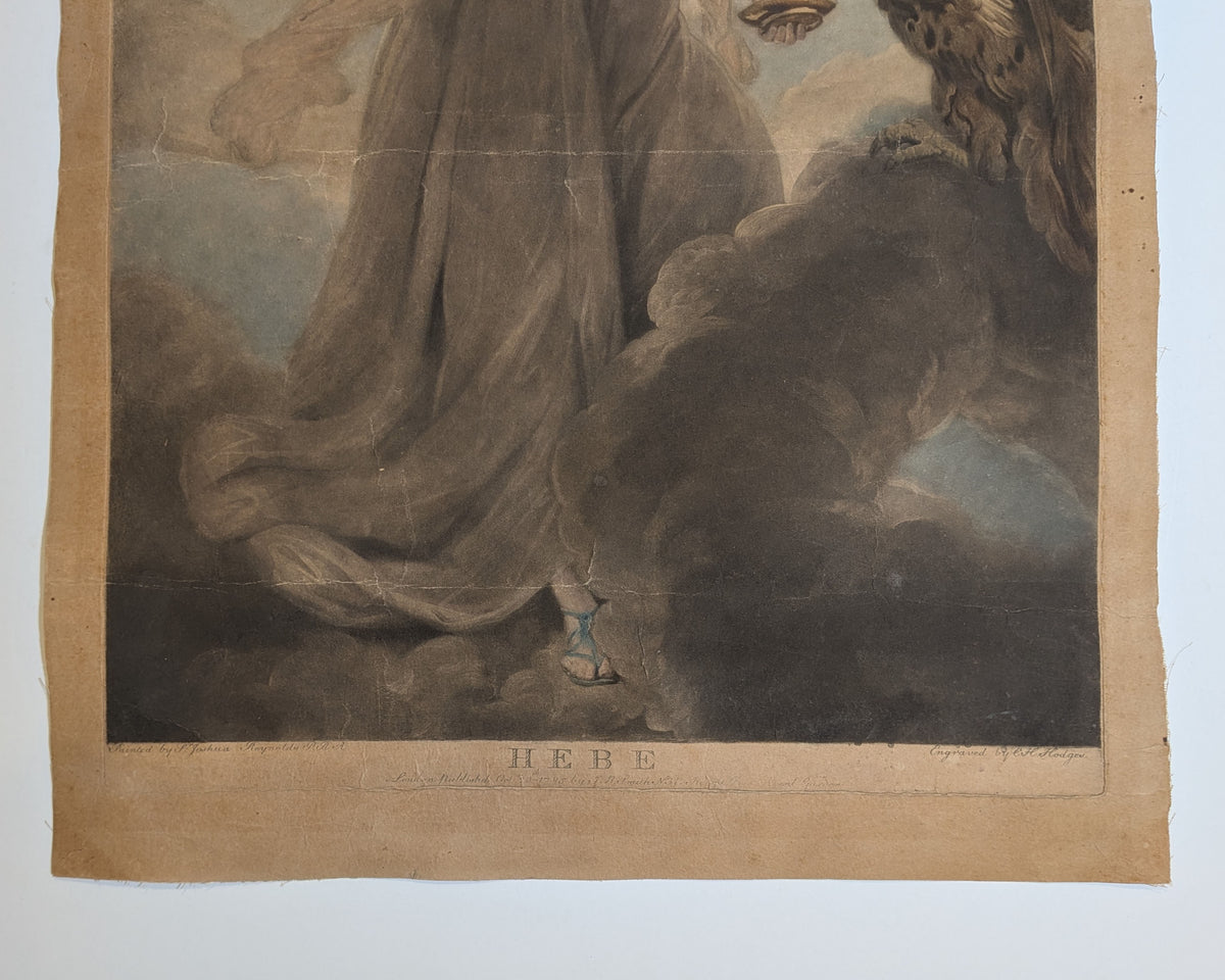 Antique 1785 Hand Colored Engraving Mrs Musters HEBE after Sir Joshua Reynolds