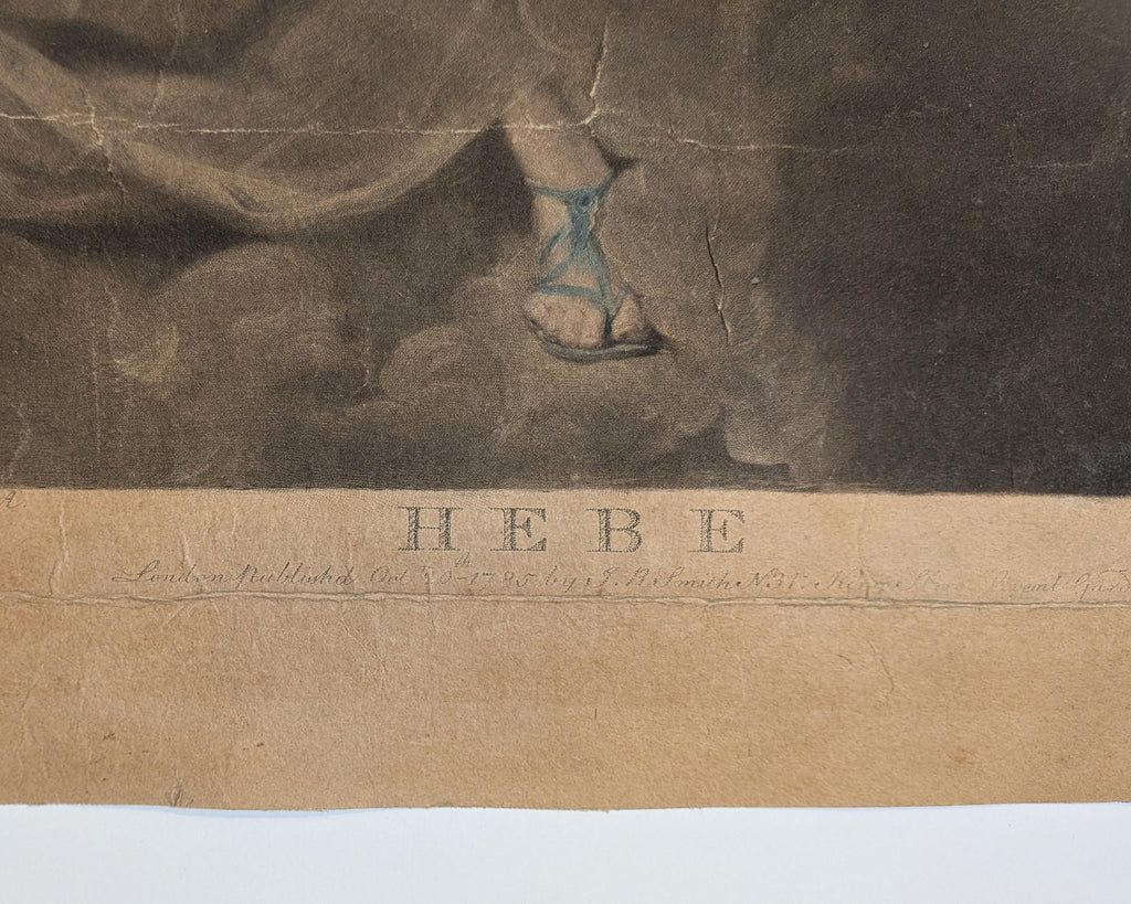 Antique 1785 Hand Colored Engraving Mrs Musters HEBE after Sir Joshua Reynolds