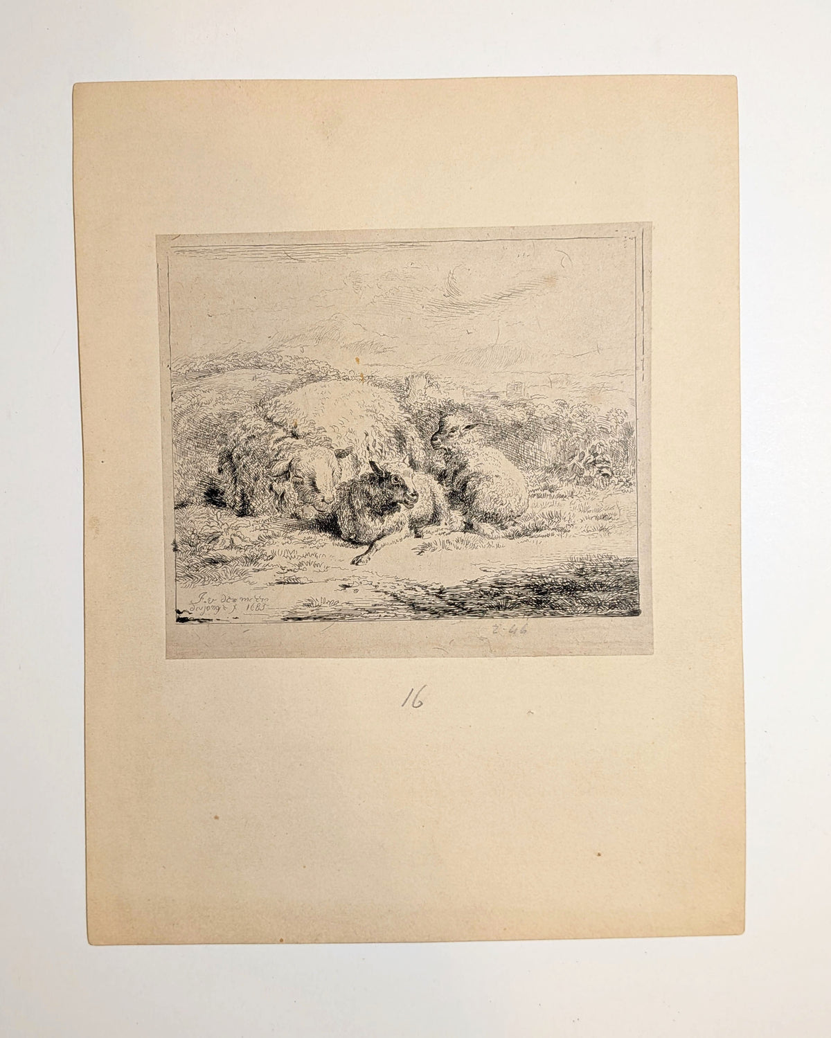 Jan van der Meer the Younger (Dutch, 1656–1705) Ewe with Two Lambs 1685 Etching