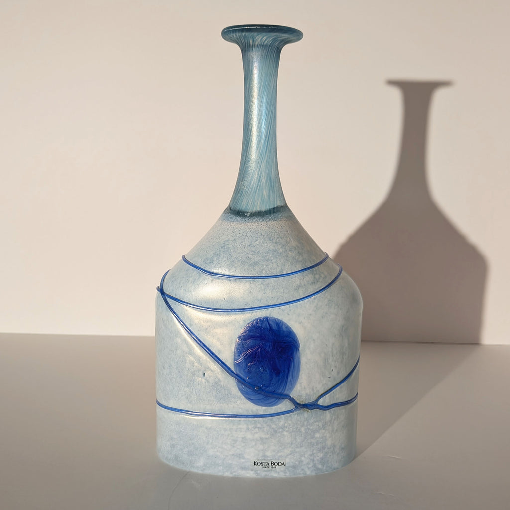 Kosta Boda "Galaxy Blue" 10.5" Large Bottle Vase, Bertil Vallien, Signed 48075